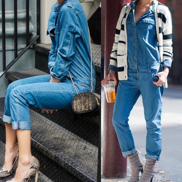PAIGE Pants - Paige Womens Lexie Denim Jumpsuit X-Small Blue Denim Long Sleeve Straight Leg